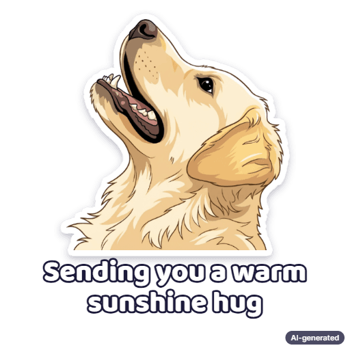 Cartoon golden retriever looking up, captioned: Sending you a warm sunshine hug