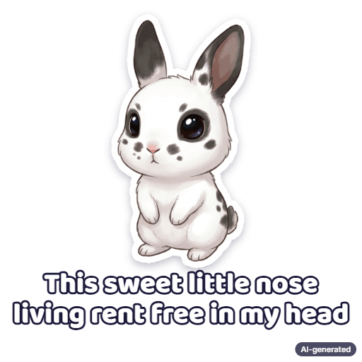Chibi spotted rabbit, captioned: This sweet little nose living rent free in my head